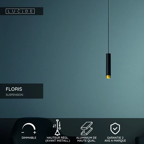 Lucide FLORIS - Suspension - Ø 5,9 cm - 1xGU10 - Noir - USP